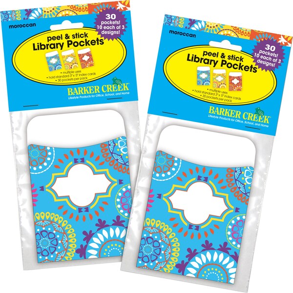 Moroccan Peel & Stick Library Pockets, Multi-Designs, 60/Set